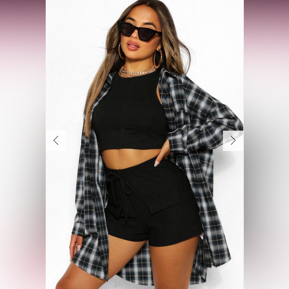 PETITE OVERSIZED FRAYED FLANNEL SHIRT